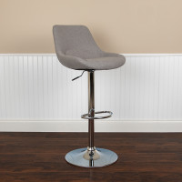 Flash Furniture CH-182050X000-GYFAB-GG Contemporary Gray Fabric Adjustable Height Barstool with Chrome Base
